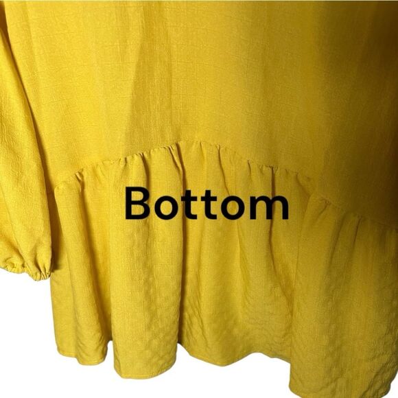 HYFVE Yellow Women's size large Top with puff sleeves, boho, ruffle bottom, - Picture 2 of 9